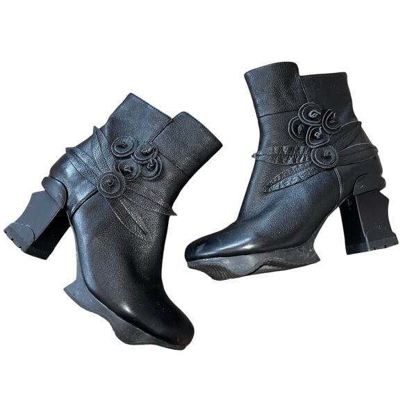 Steampunk Goth Laura Vita Leather Boots Platform Floral Block Heel - Picture 4 of 11